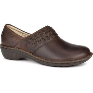 UGG Australia Anila Basket Weave Brown Leather Shearling Lined Clogs 9